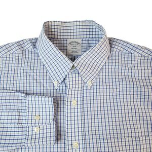 Brooks Brothers Regent Dress Shirt Mens 16.5 2/3 Blue White Cotton‎ Non Iron